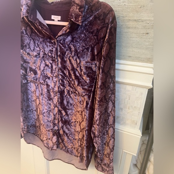 Medium Anthropologie pilcro Hadley velvet button down collar shirt pink print - Picture 5 of 14